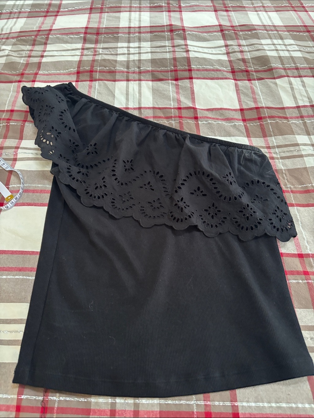 Old Navy Black One-Shoulder Eyelet Ruffle Dress